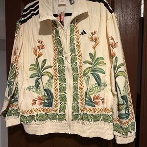 FARM Rio Women's Cream Bomber Jacket with Green and Orange Botanical Design